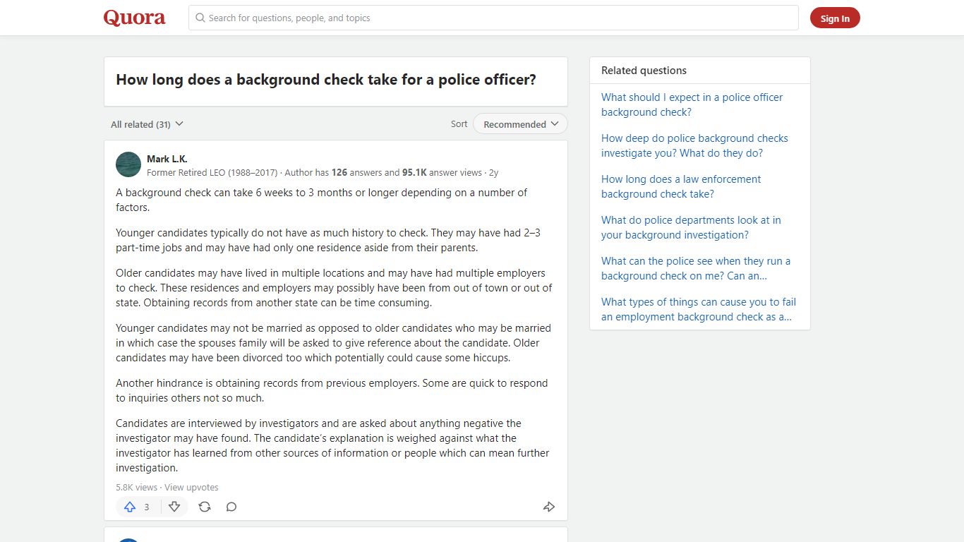 How long does a background check take for a police officer?